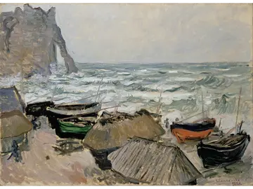 クロード・モネ《エトルタの浜辺の漁船》1883-84 年 油彩・カンヴァスクロード・モネ《エトルタの浜辺の漁船》1883-84 年 油彩・カンヴァス