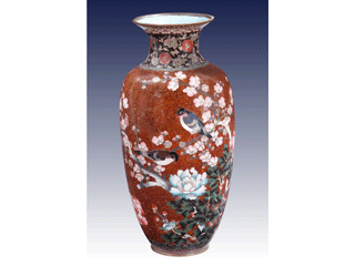 七宝焼茶金石花鳥文花瓶